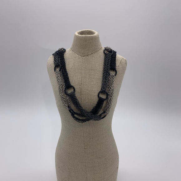 Long Necklace Chain Mesh Link & Hoops Silver Black Gray Tone Gun Metal Multi 20” - Picture 8 of 10